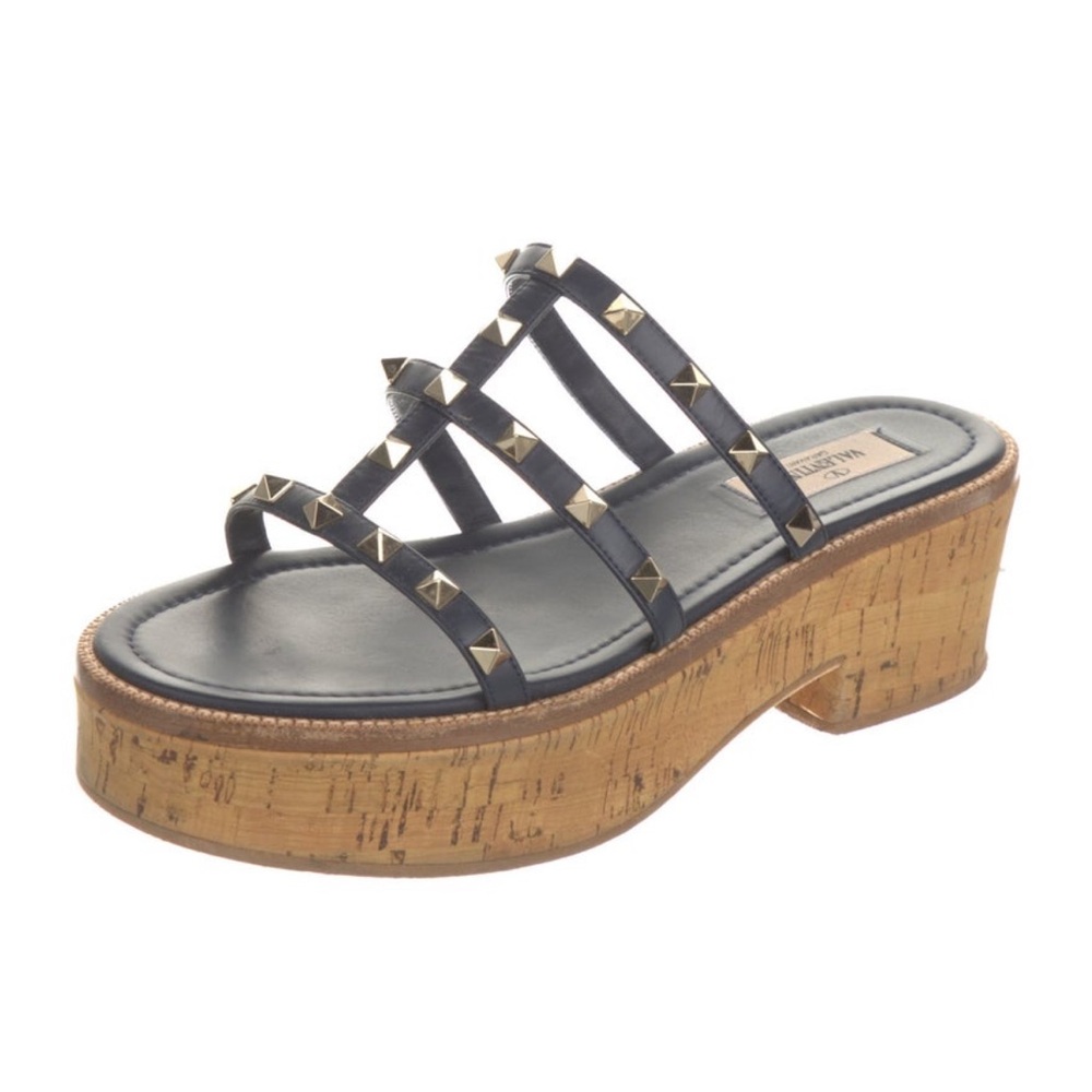 Valentino Rockstud Accents Leather Platform Sandals